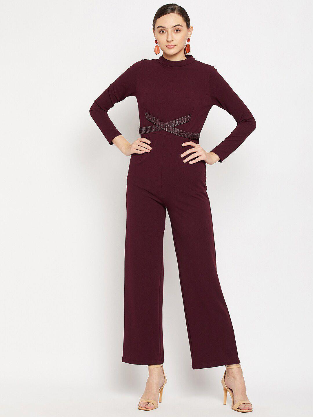 madame maroon solid basic jumpsuit