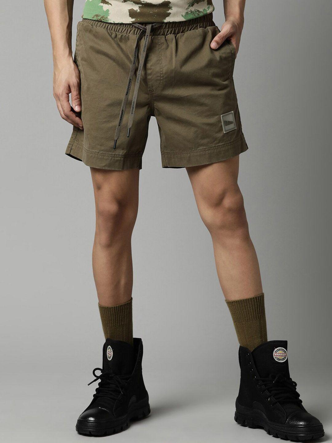 breakbounce men olive green pure cotton shorts