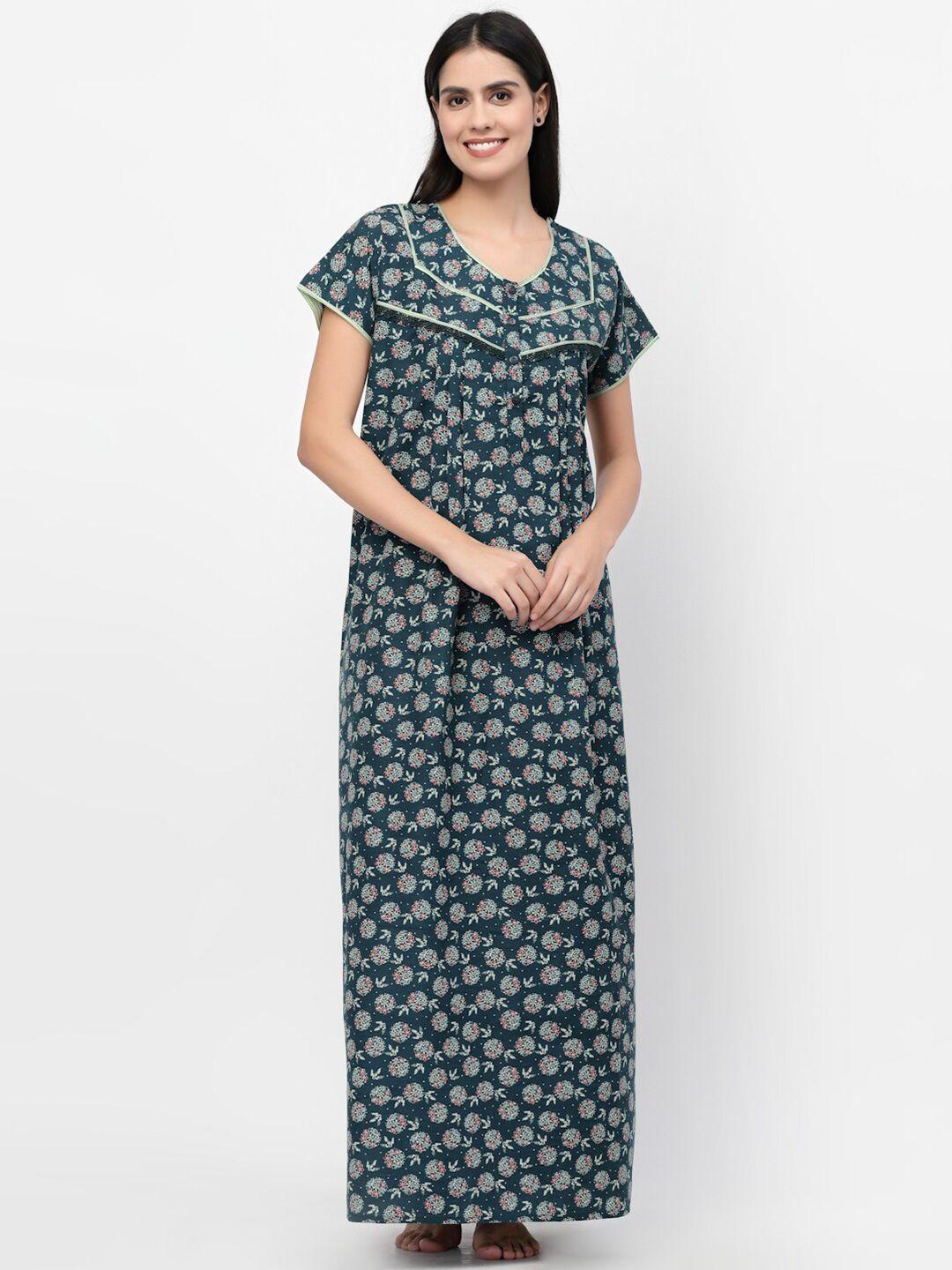 sweet dreams green printed maxi nightdress