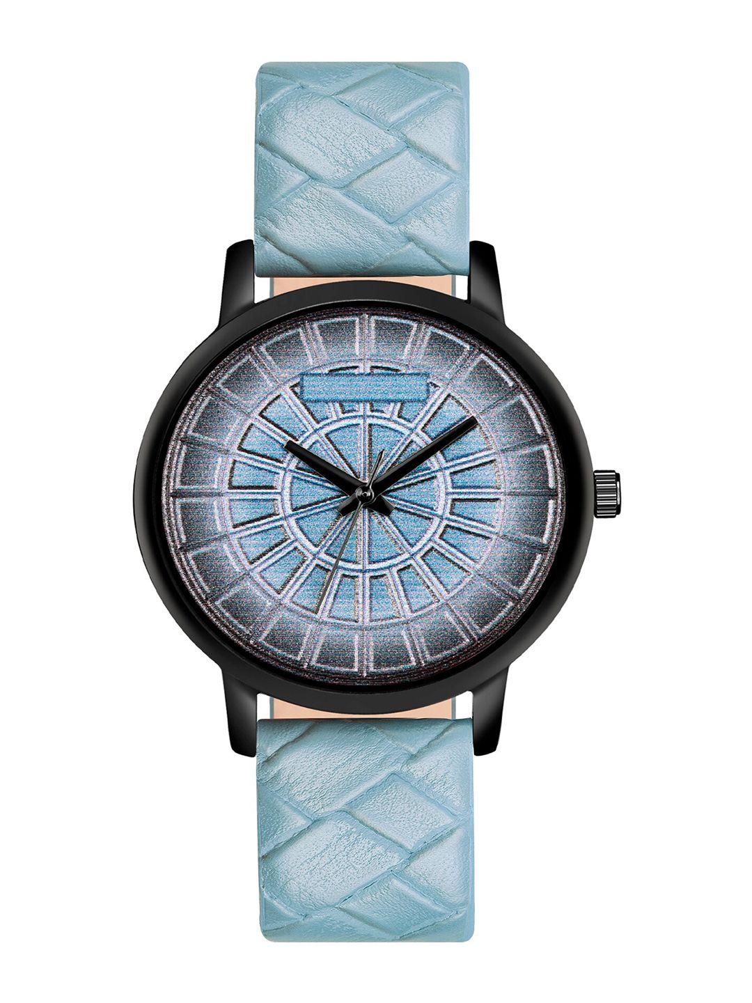 shocknshop women blue patterned dial & blue leather straps analogue watch mt510