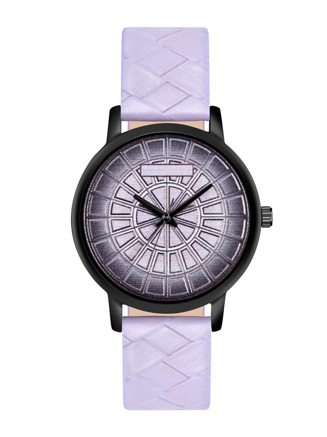 shocknshop women lavender dial & purple leather textured straps analogue watch mt509