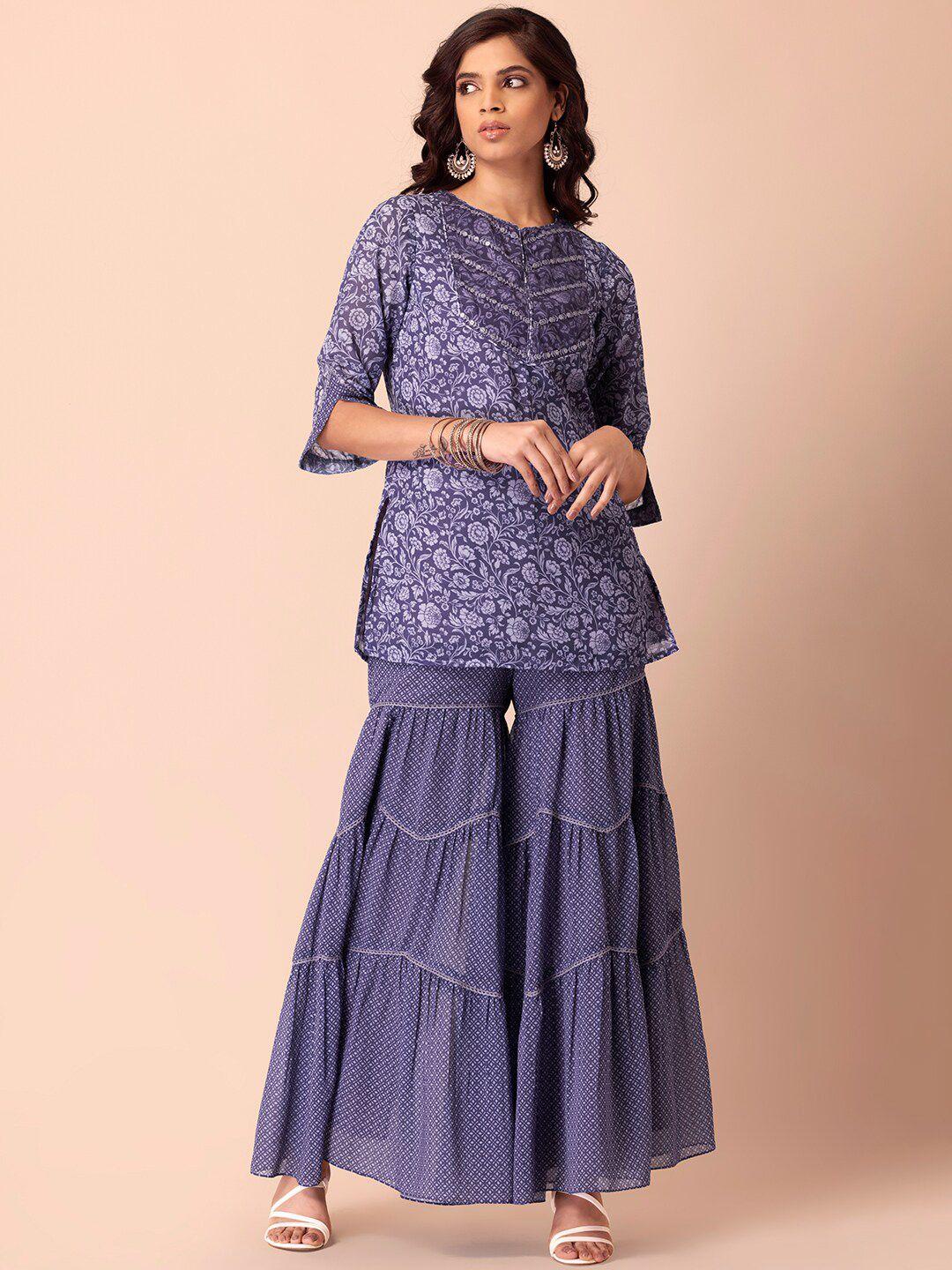 indya woman embroidered kurti & sharara pants