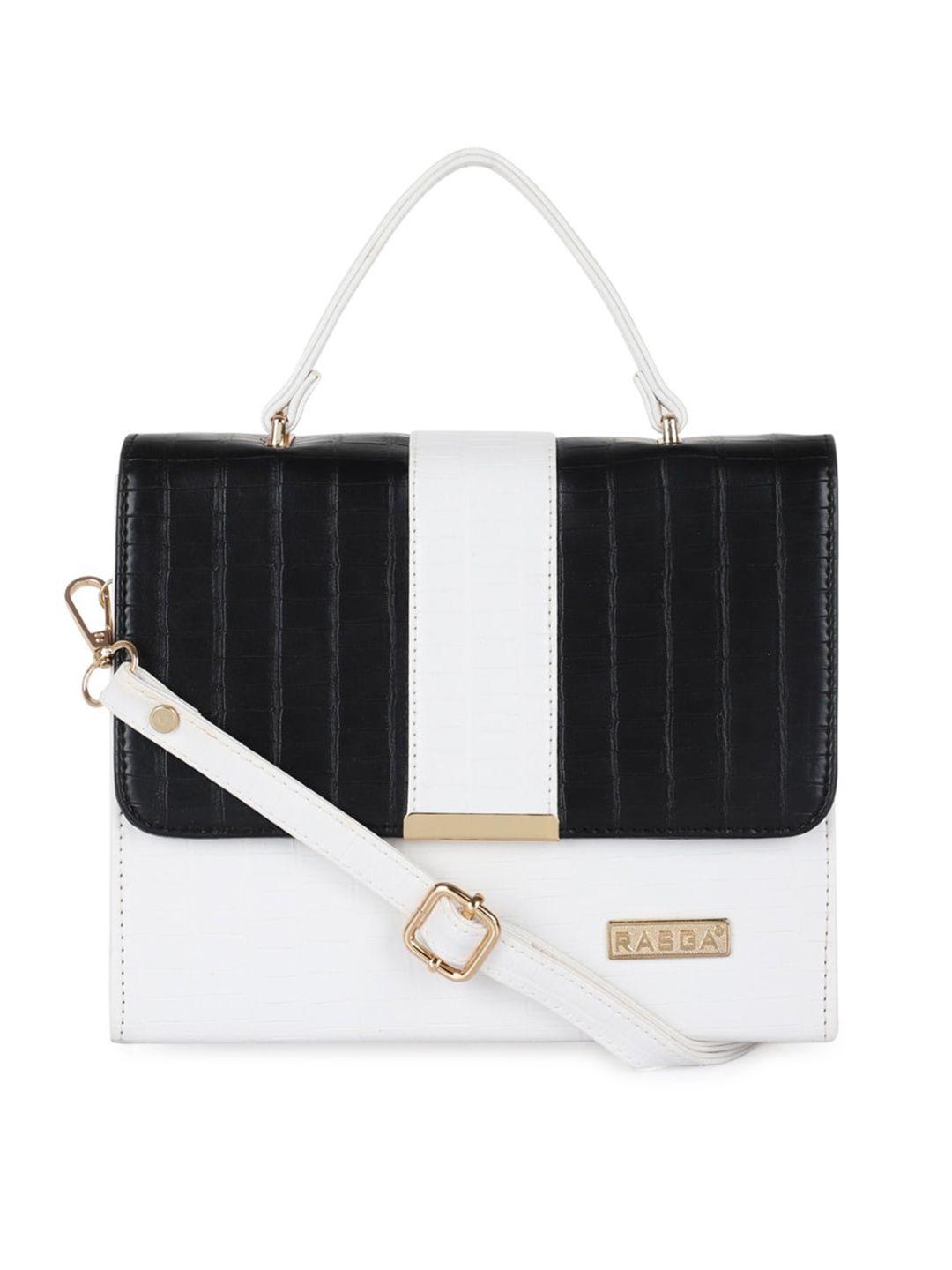 rasga white colourblocked pu structured handheld bag with quilted