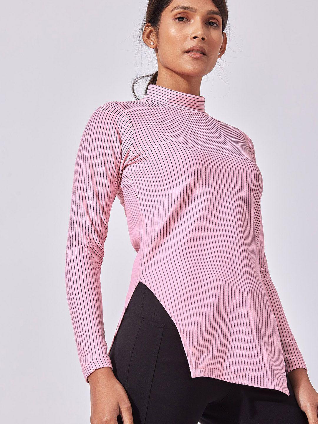 the label life pink striped high neck top