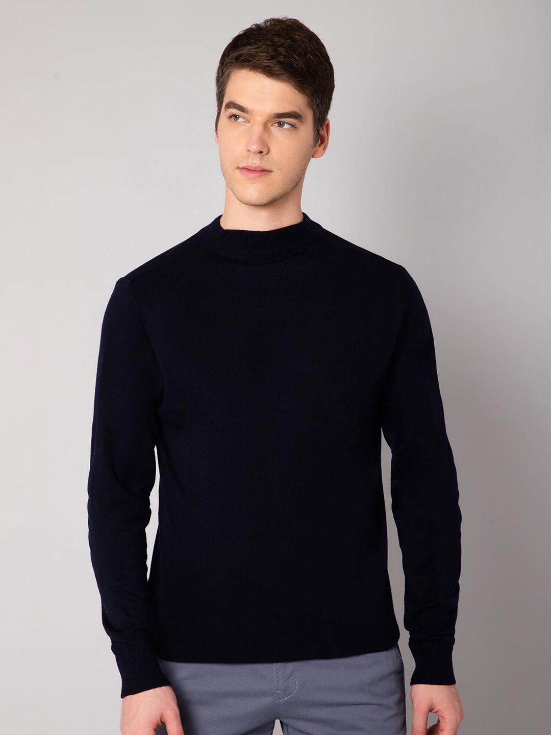 cantabil men navy blue ribbed pullover