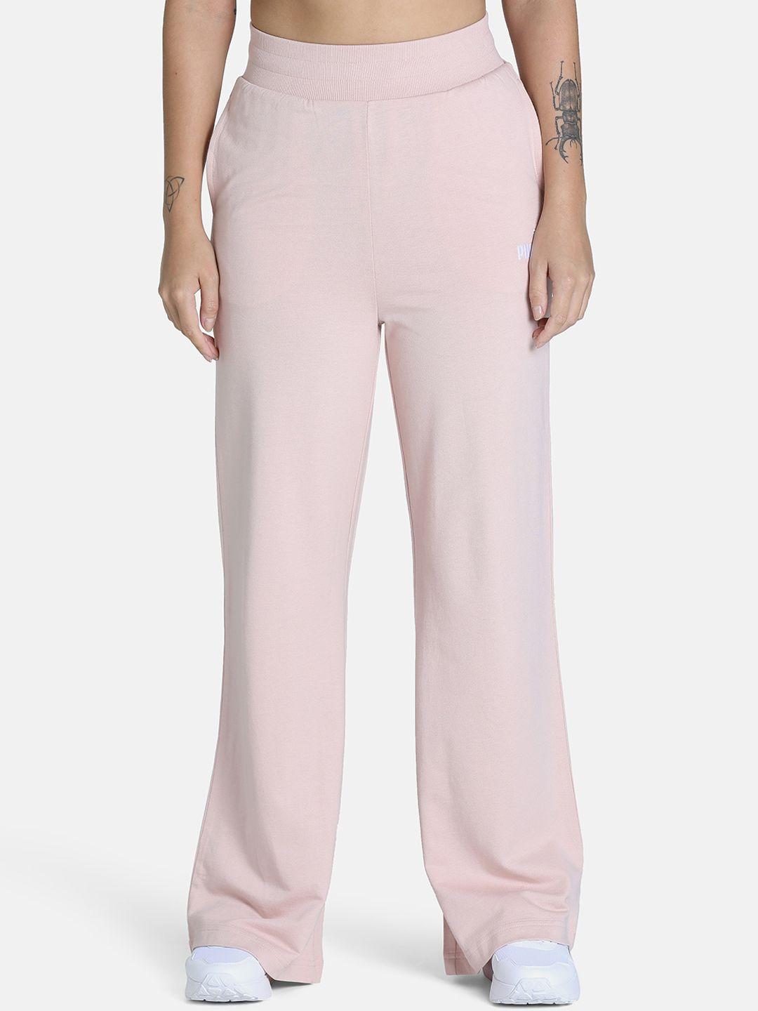 puma women pink solid pure cotton flared track pants