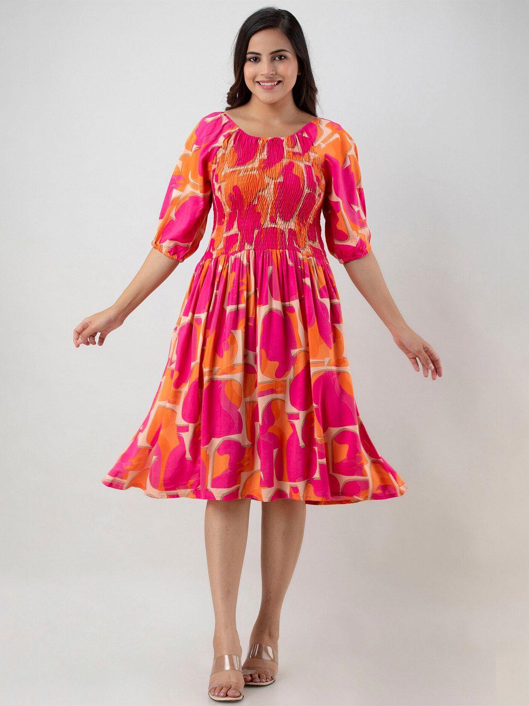 aawari women pink & orange fit & flare dress