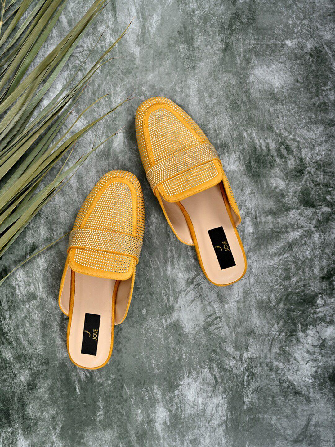 jove women yellow embellished mules flats