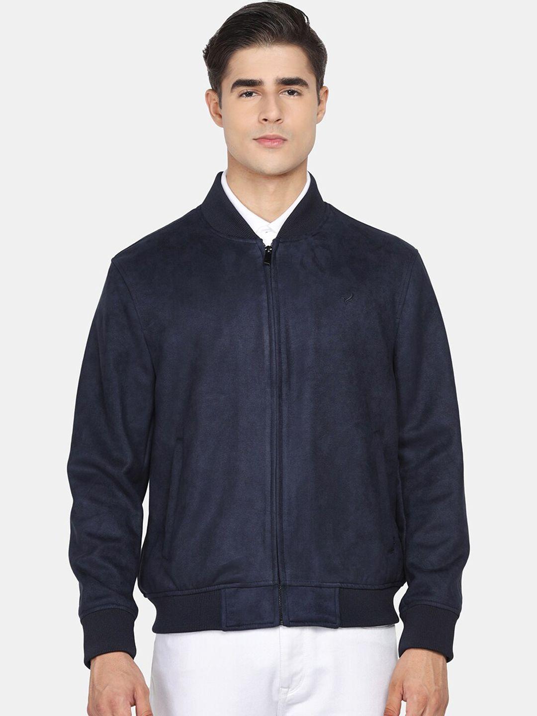 blackberrys men navy blue solid long sleeves bomber jacket