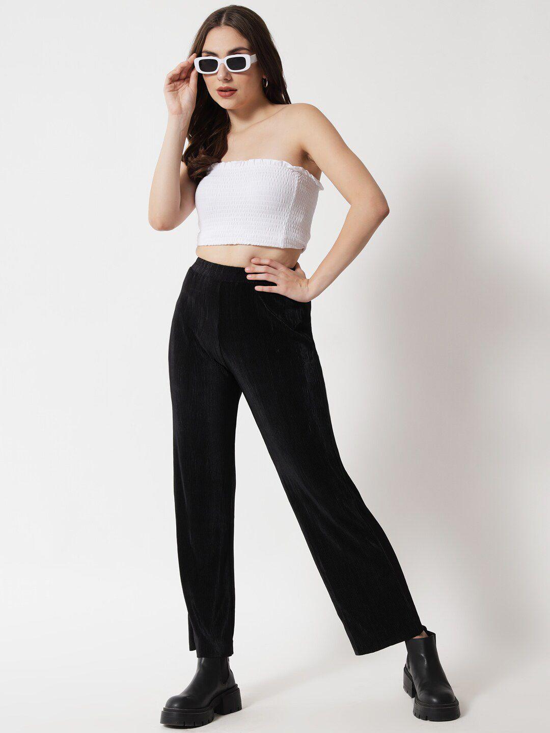 here&now women black solid pleated trouser