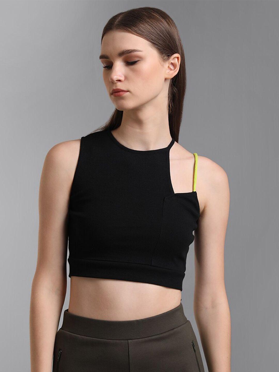 kazo women black pure cotton crop top