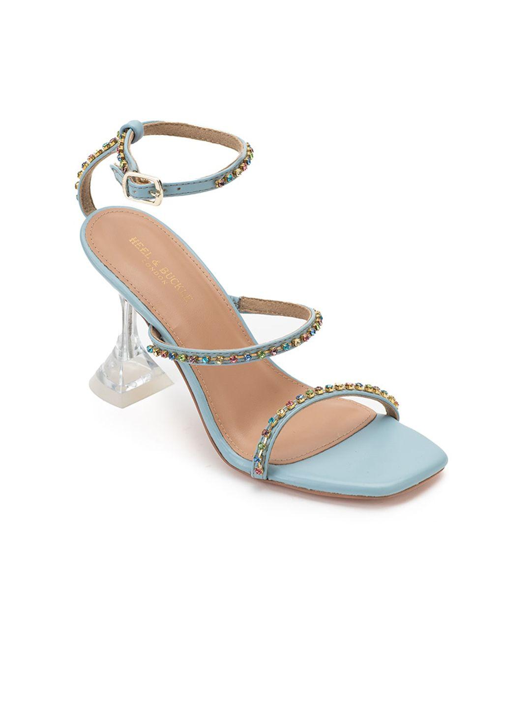 heel & buckle london turquoise blue & beige embellished party kitten sandals