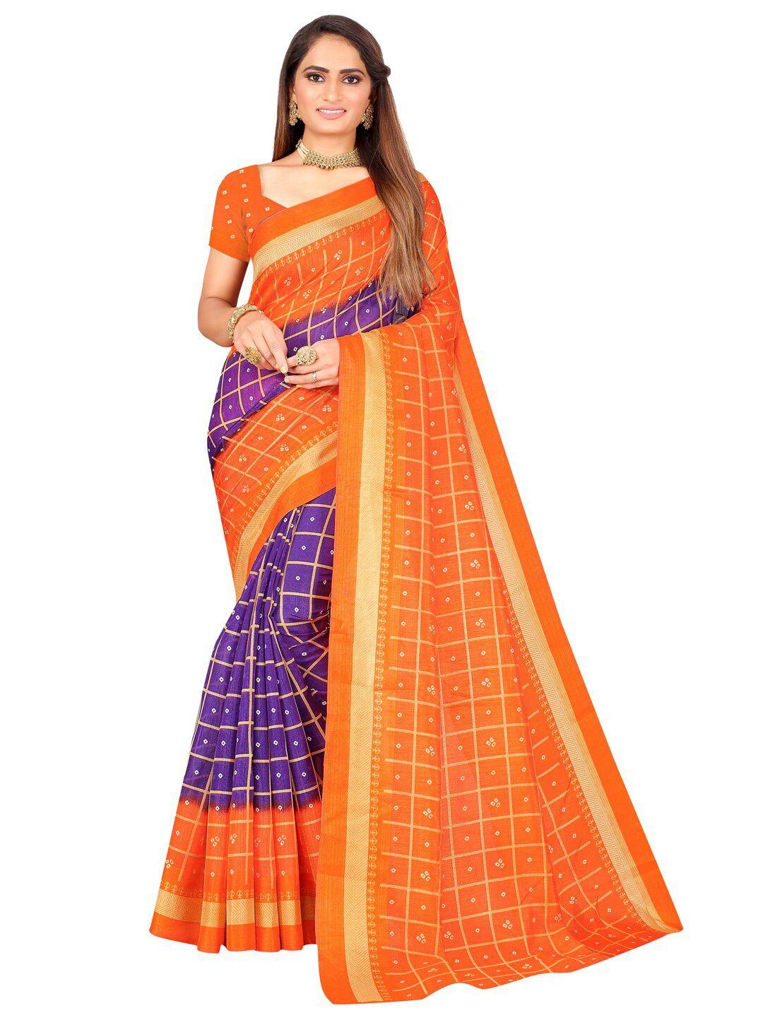 florence purple & orange bandhani zari art silk bandhani saree