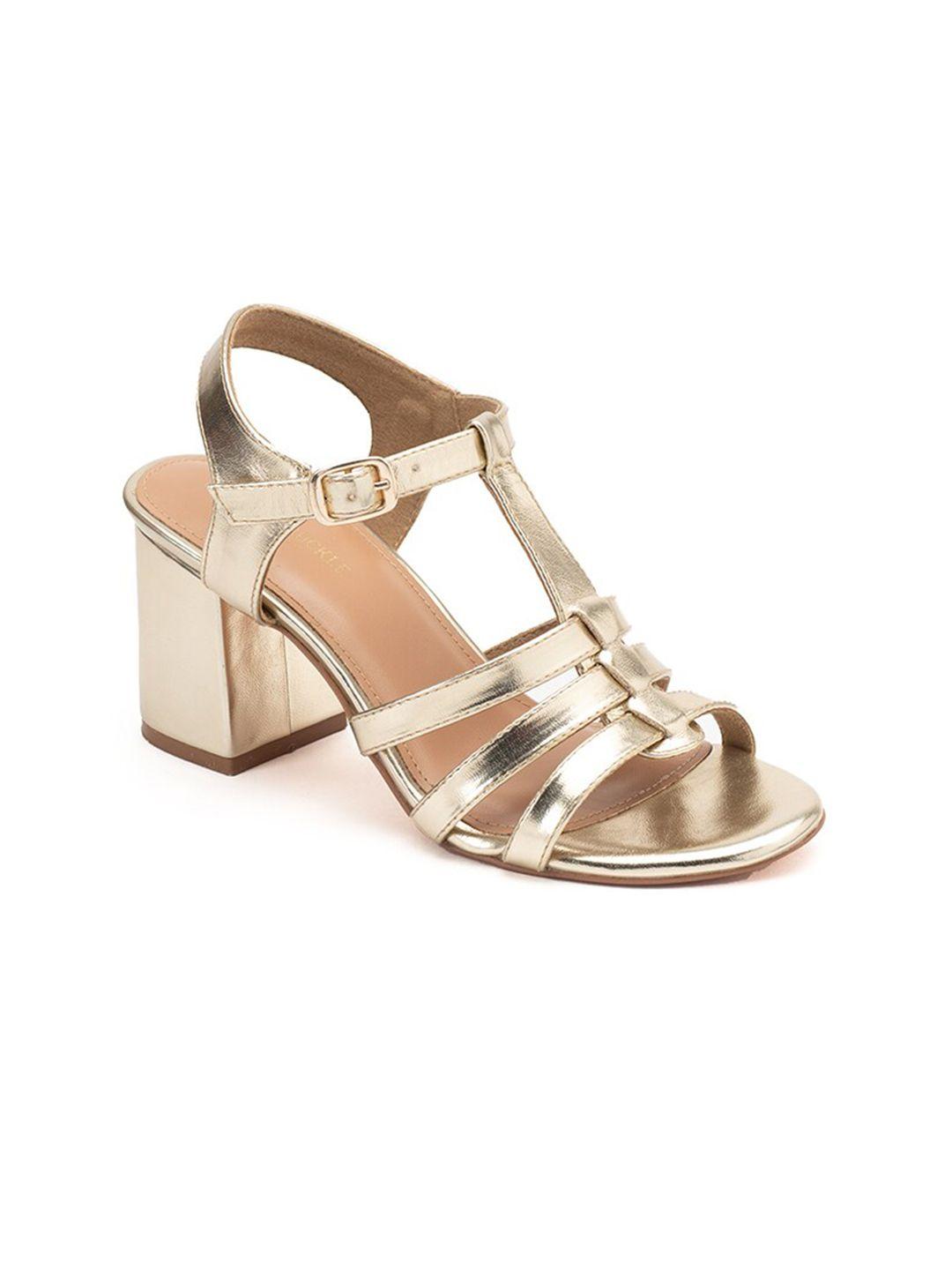 heel & buckle london gold solid party block heels