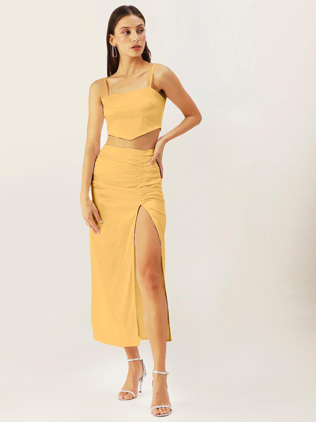 4wrd by dressberry women mustard solid co-ord set