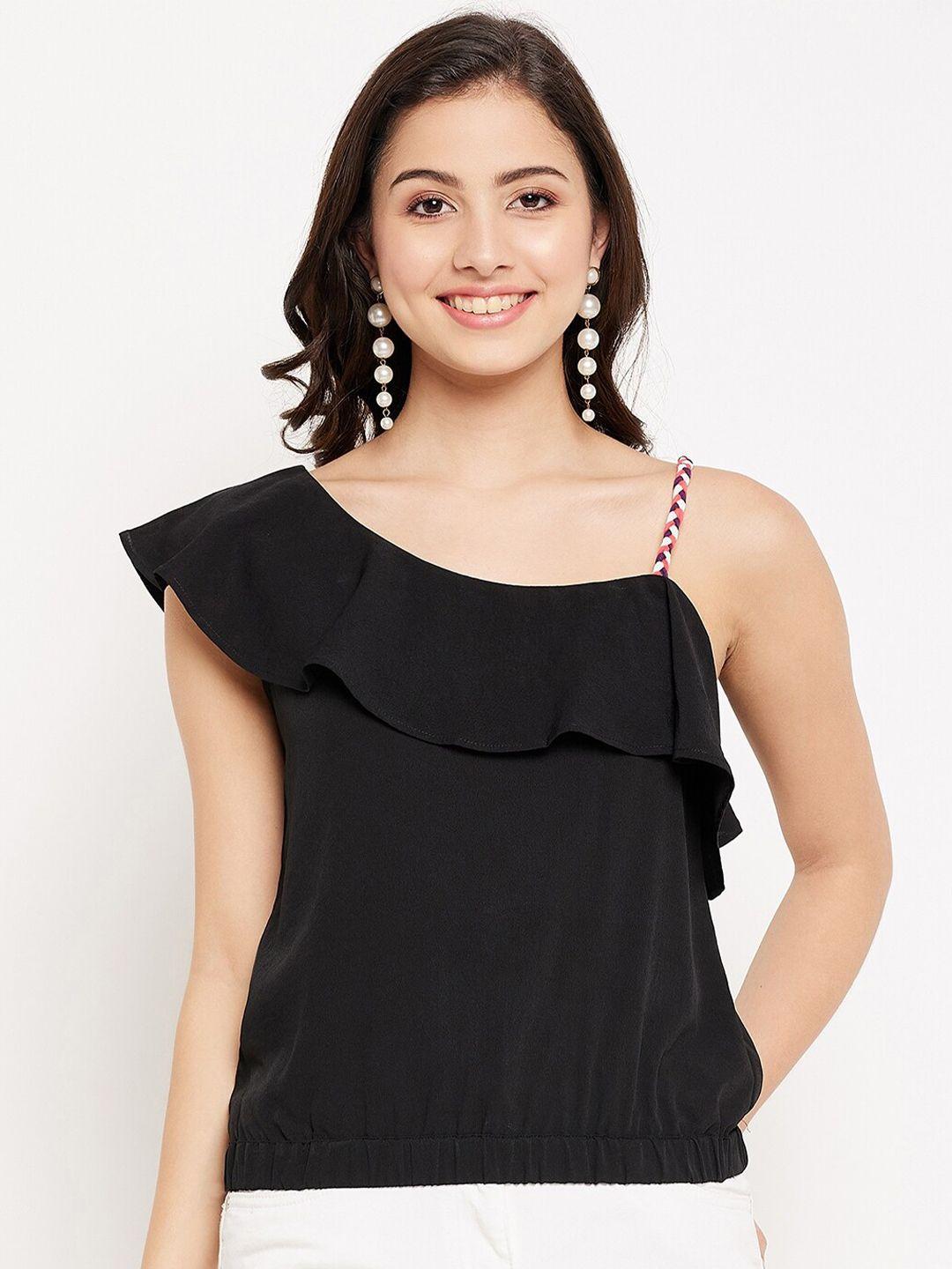 winered women black one shoulder crepe top