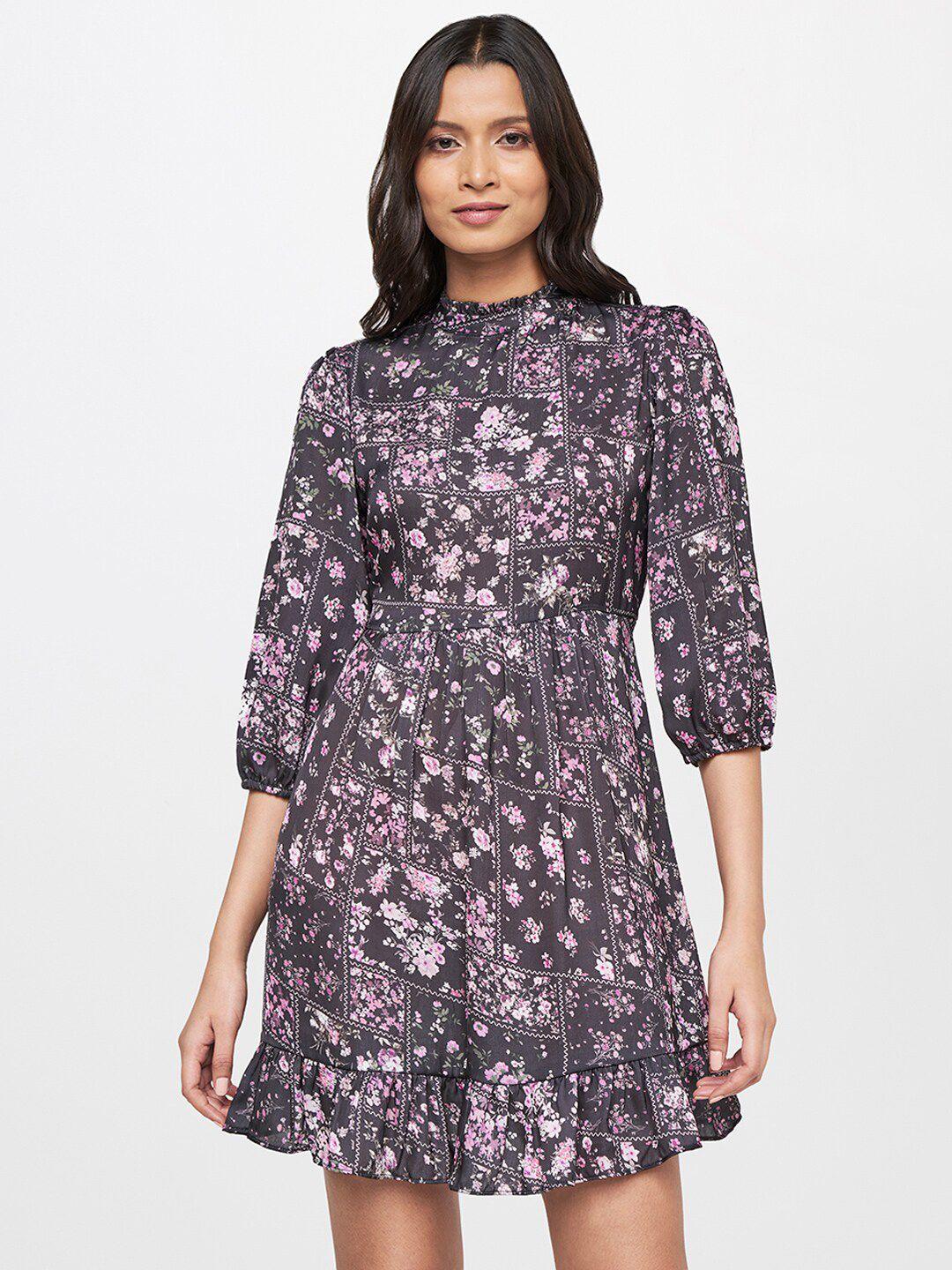 and women purple & pink floral fit & flare dress