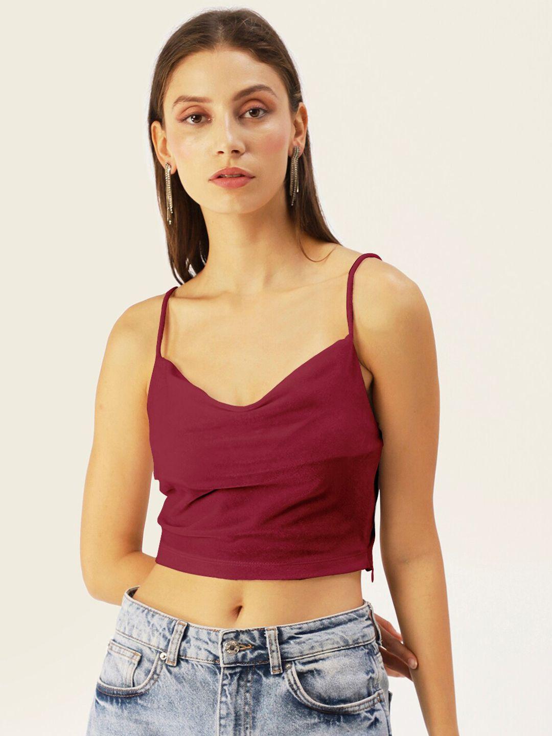 dressberry women magenta velvet bralette crop top