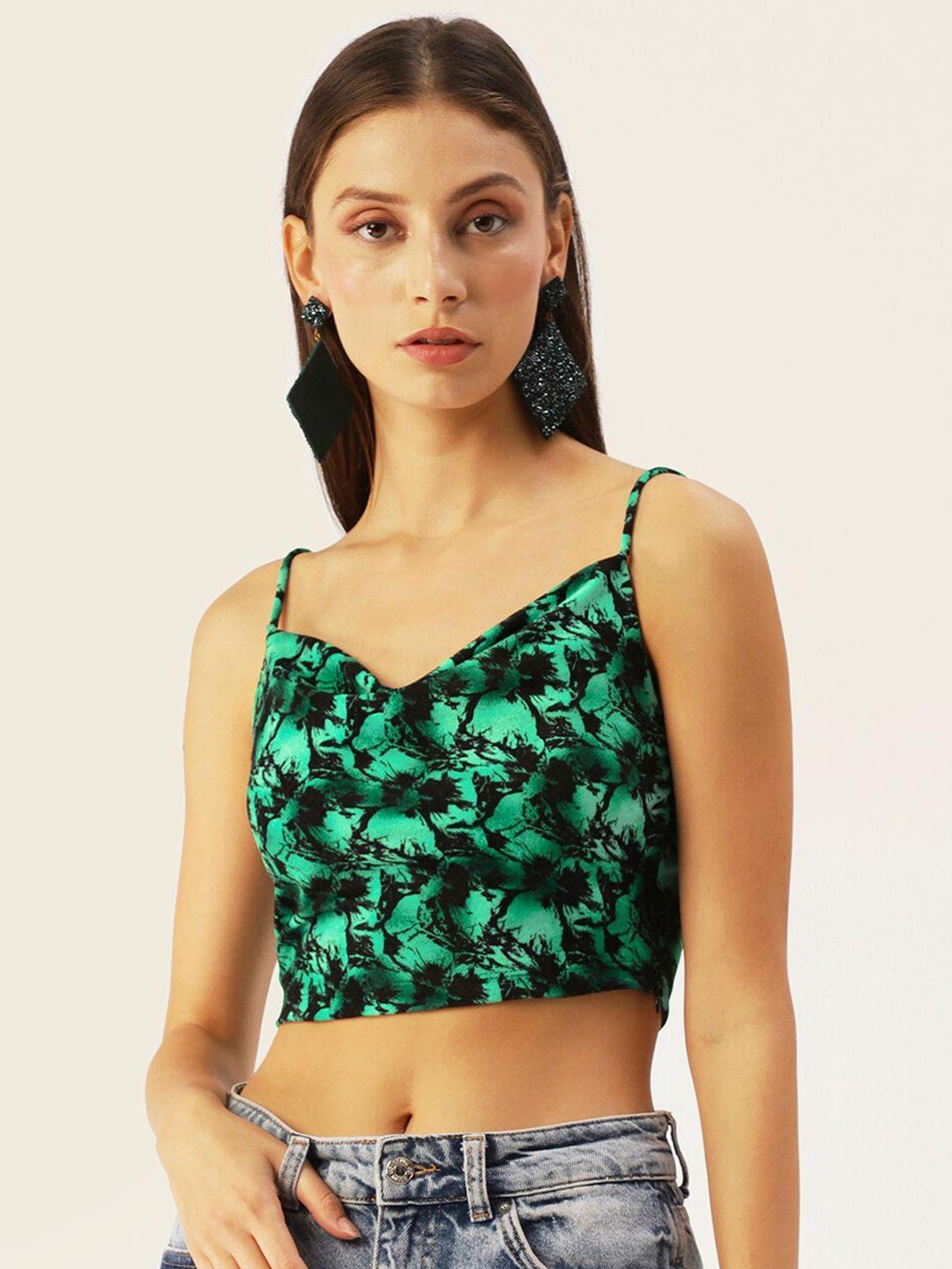 dressberry green & black print velvet bralette crop top