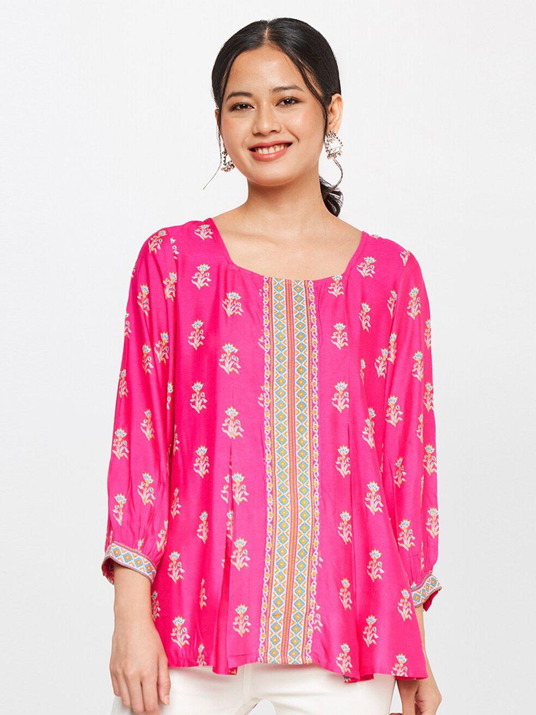 global desi women pink ethnic motifs printed top