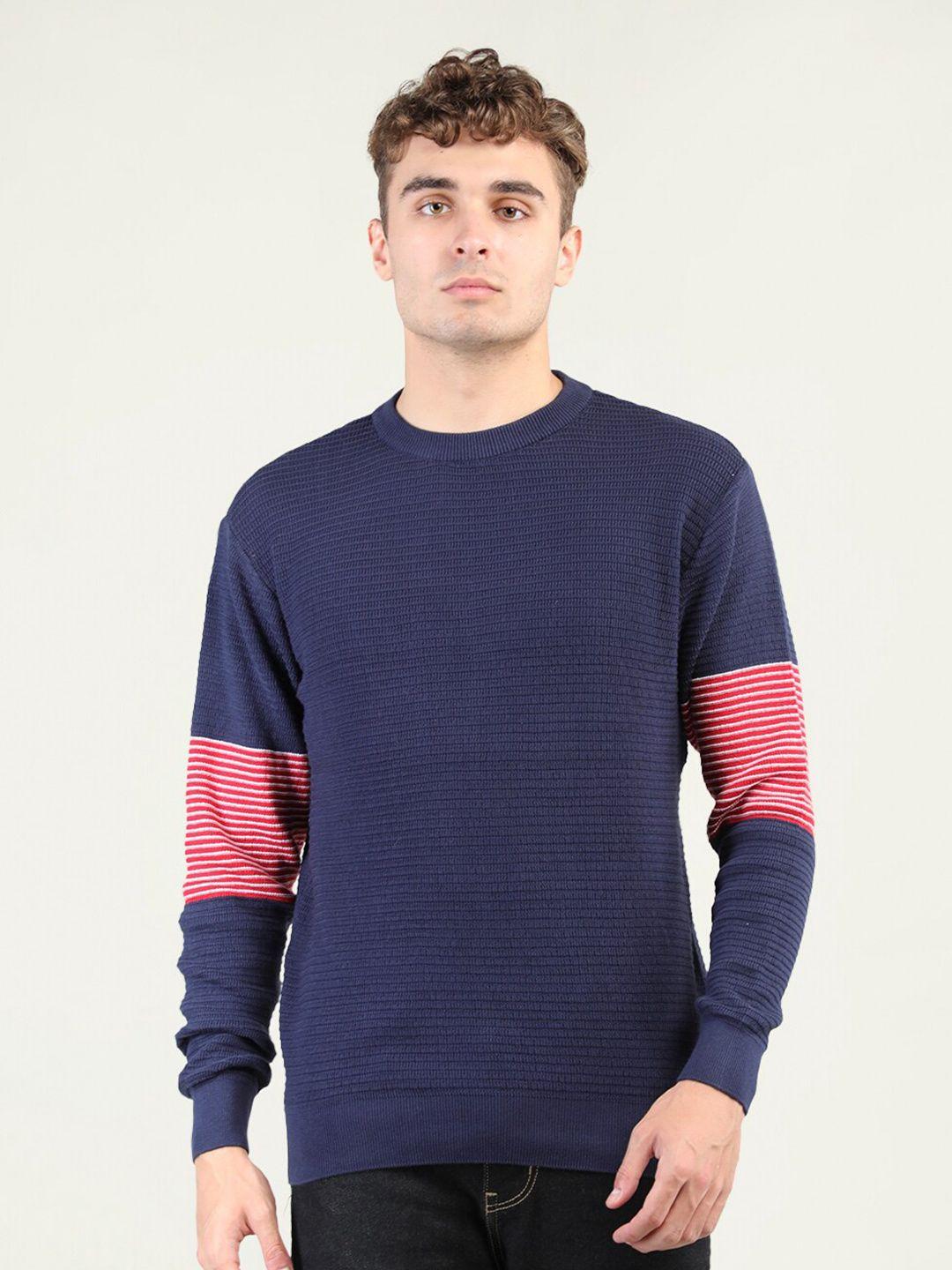 chkokko men navy blue & pink colourblocked colourblocked pullover