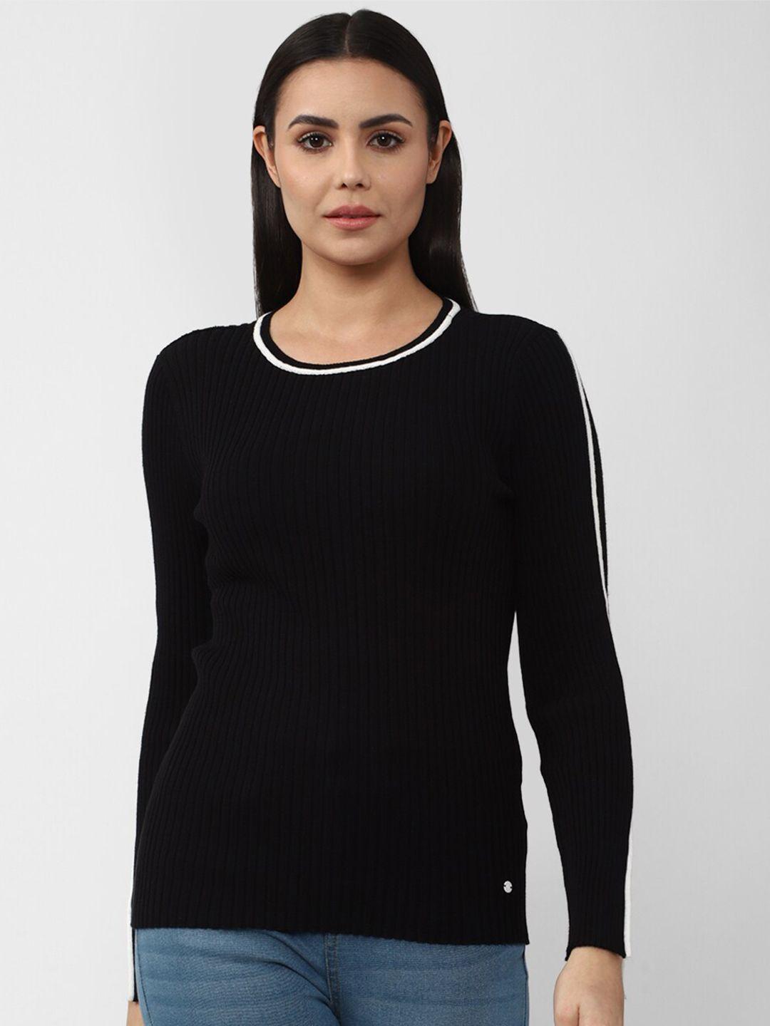 van heusen woman black self design long sleeve slip top