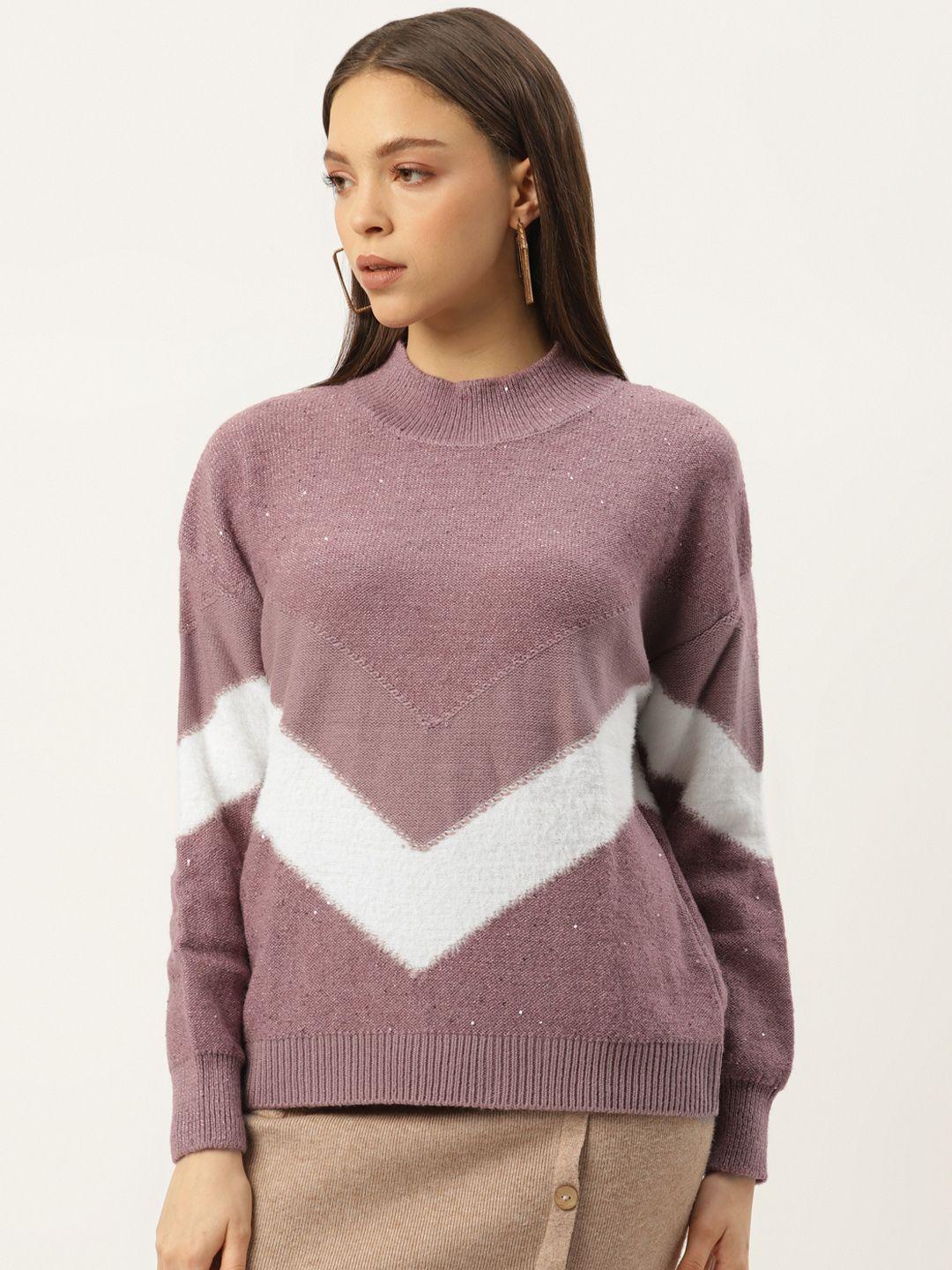 madame women mauve & white striped sweater