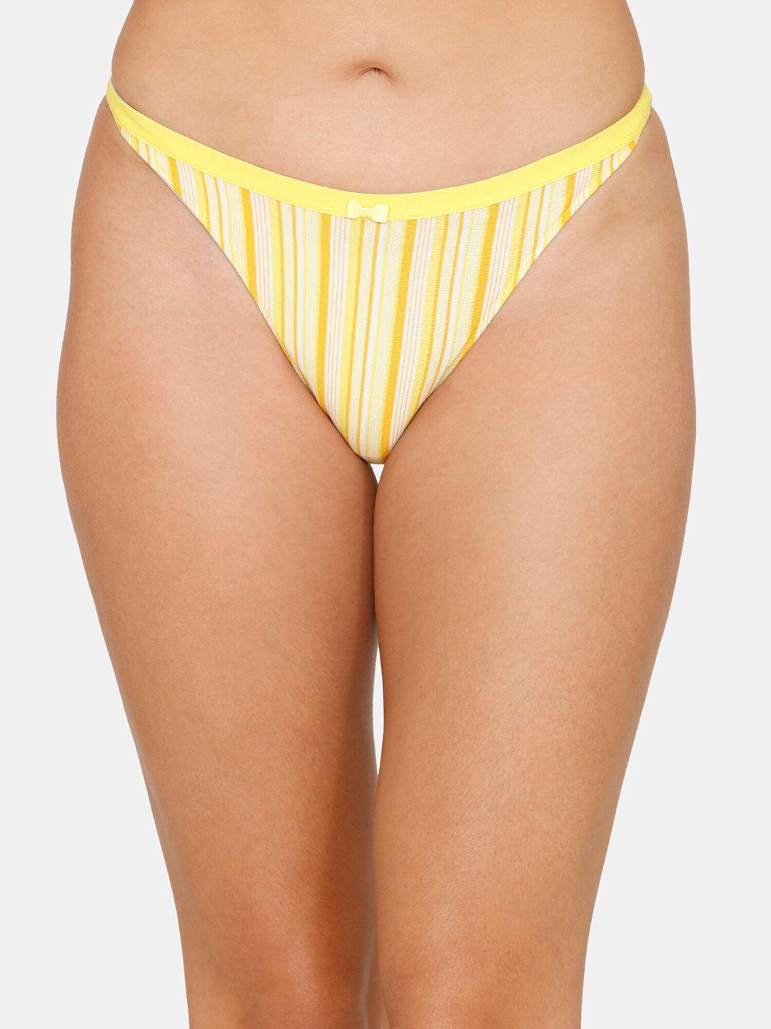 zivame women yellow striped pure cotton brief