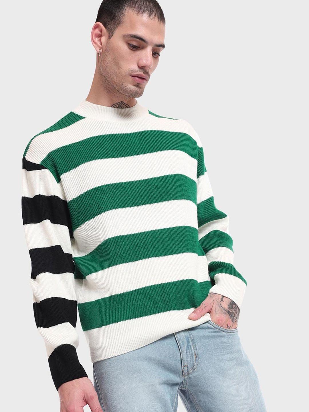 bewakoof men rolling hills striped oversized sweater