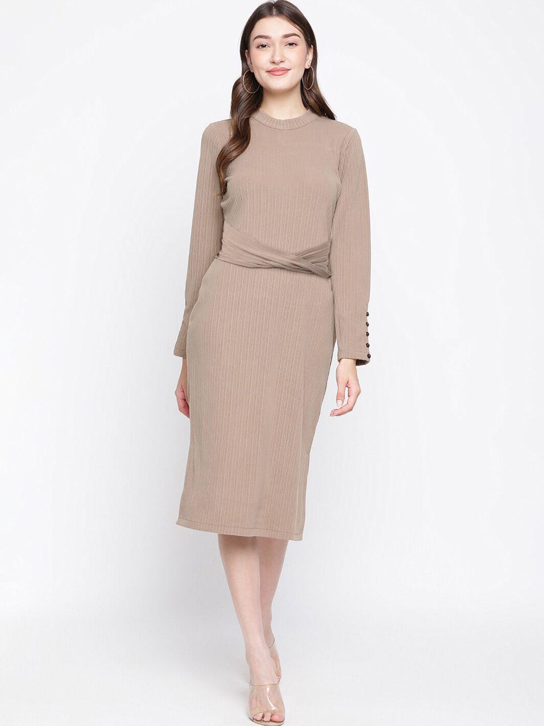 latin quarters taupe solid sheath midi dress