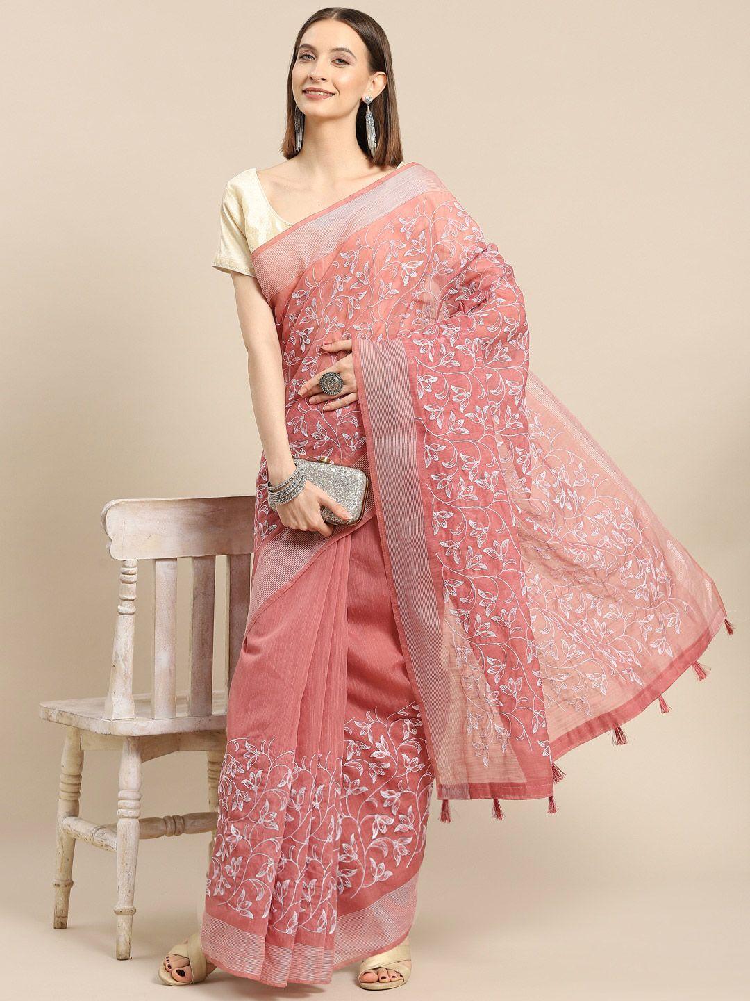 all about you pink & white floral pure cotton saree