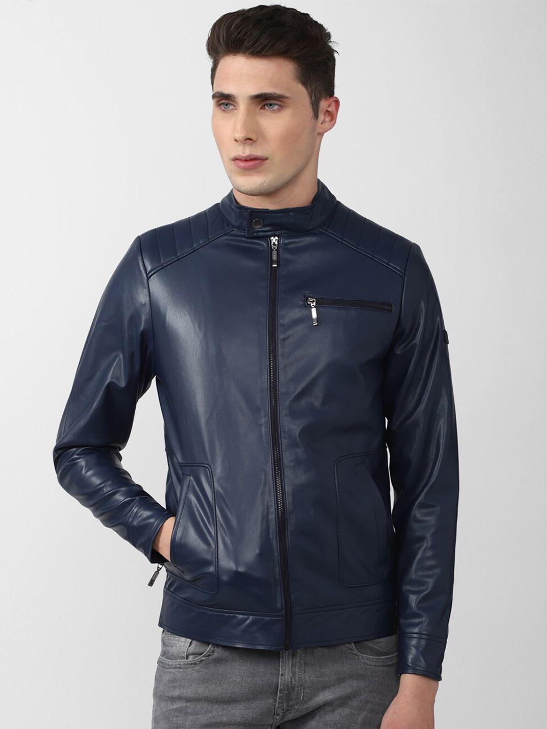 v dot men navy blue biker jacket