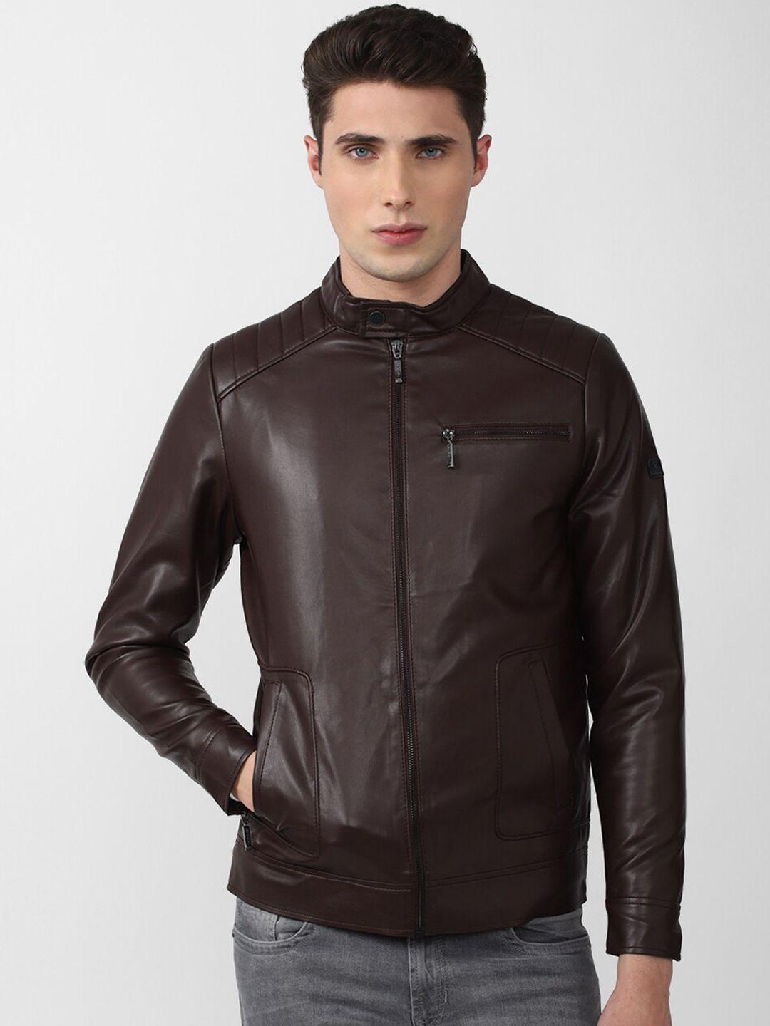 v dot men brown stand collar biker jacket