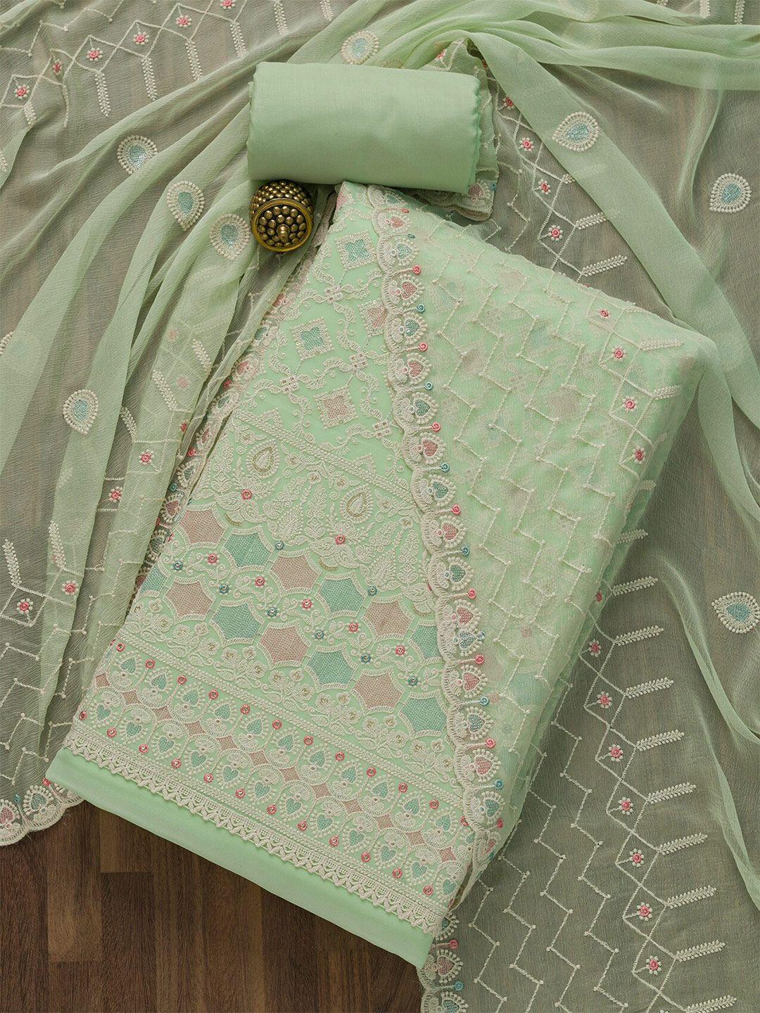 koskii green & pink embellished unstitched dress material