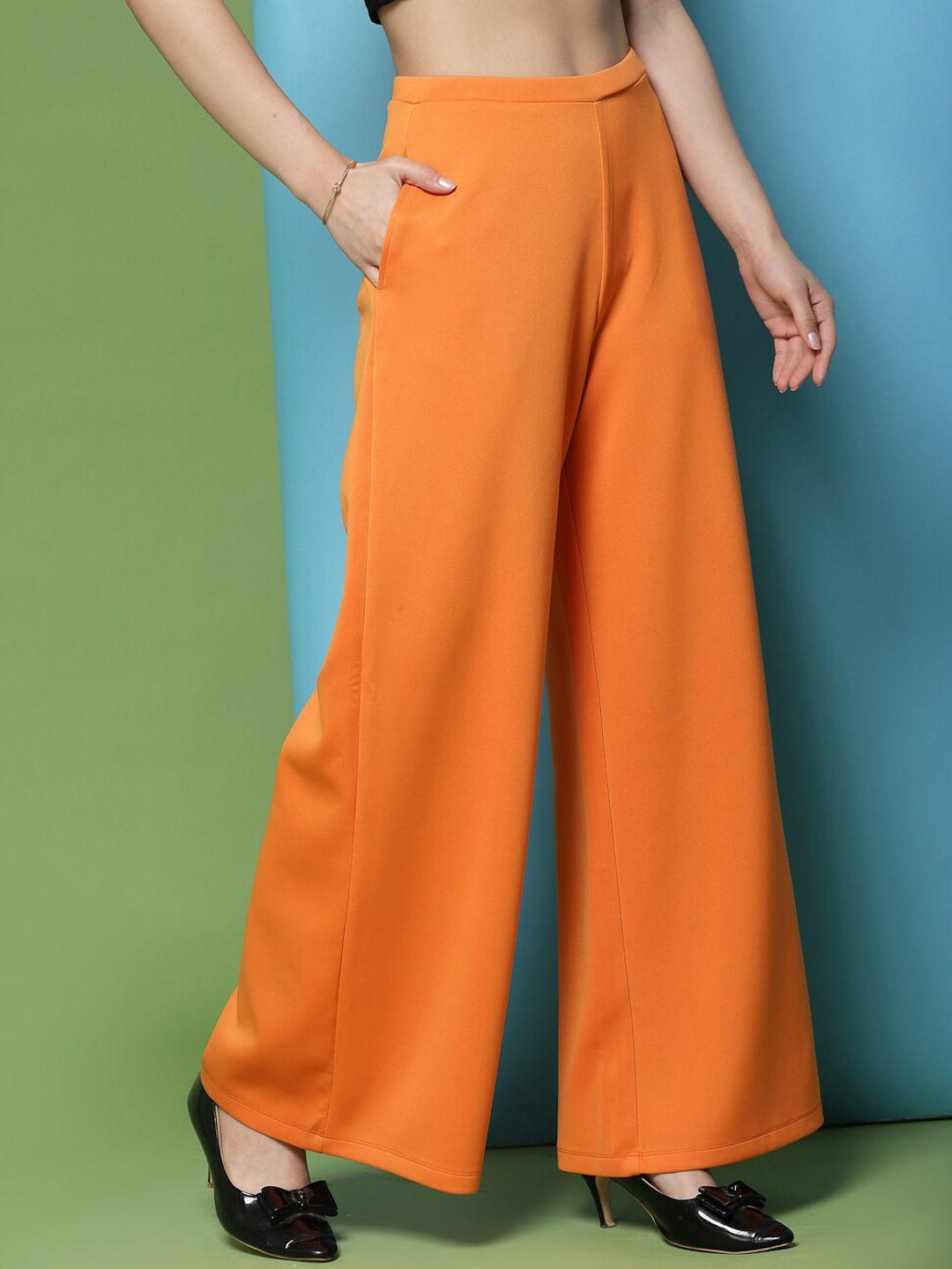 kassually women orange high-rise trousers