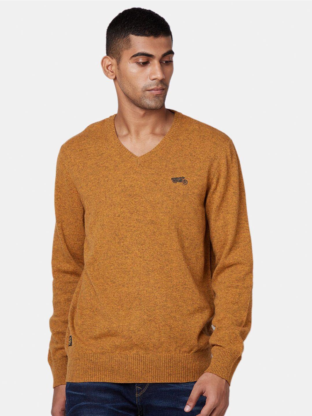 royal enfield men mustard yellow solid pullover