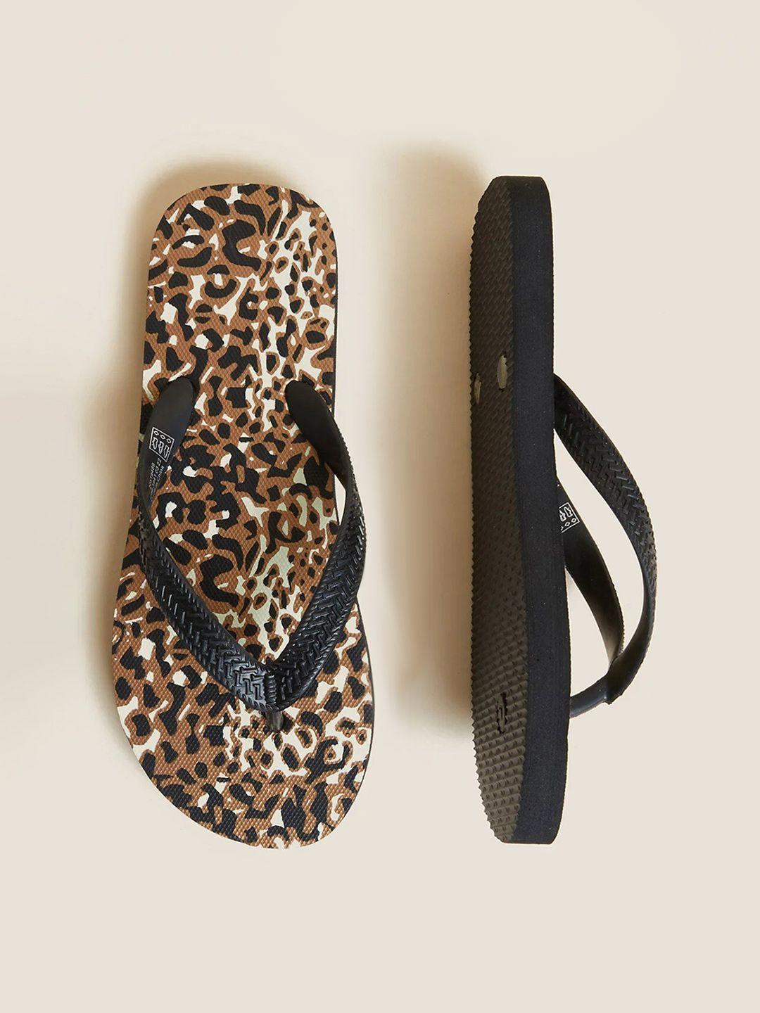 marks & spencer women brown & black printed thong flip flops