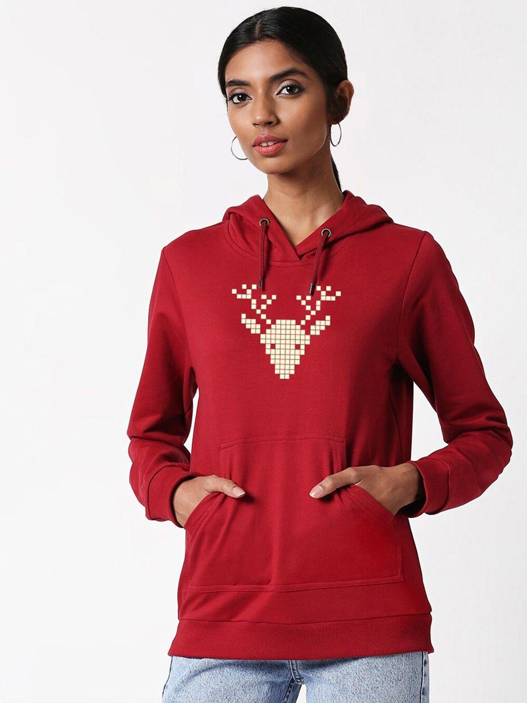 bewakoof women red printed hooded sweatshirt