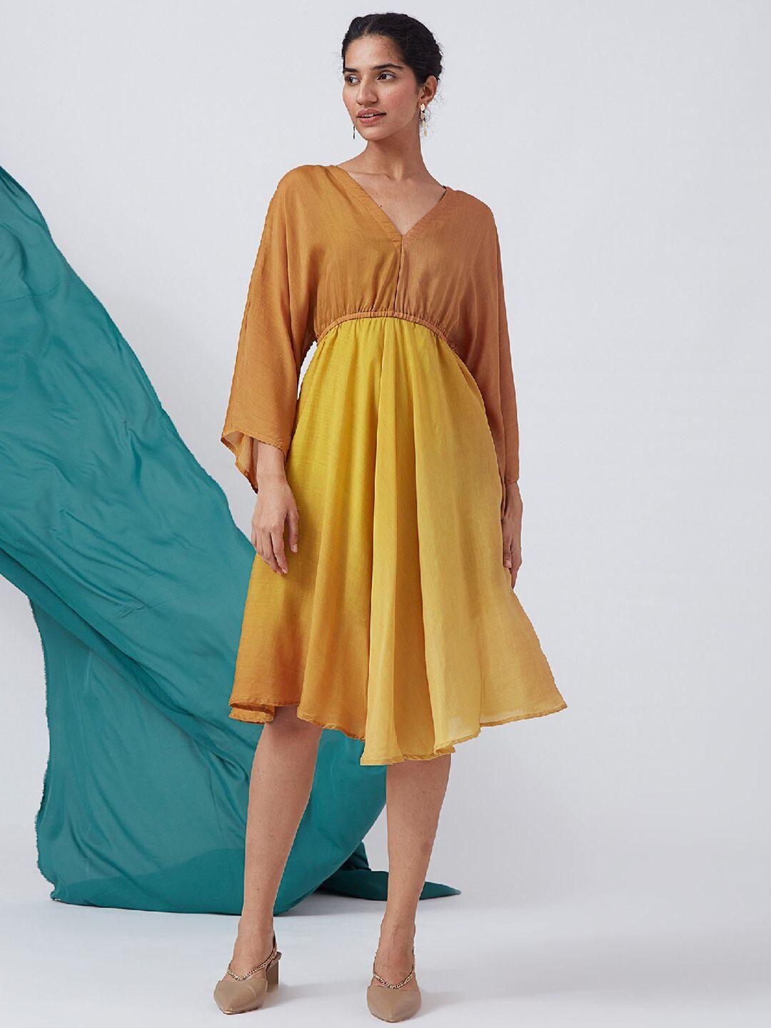 okhai yellow & mustard yellow colourblocked dress