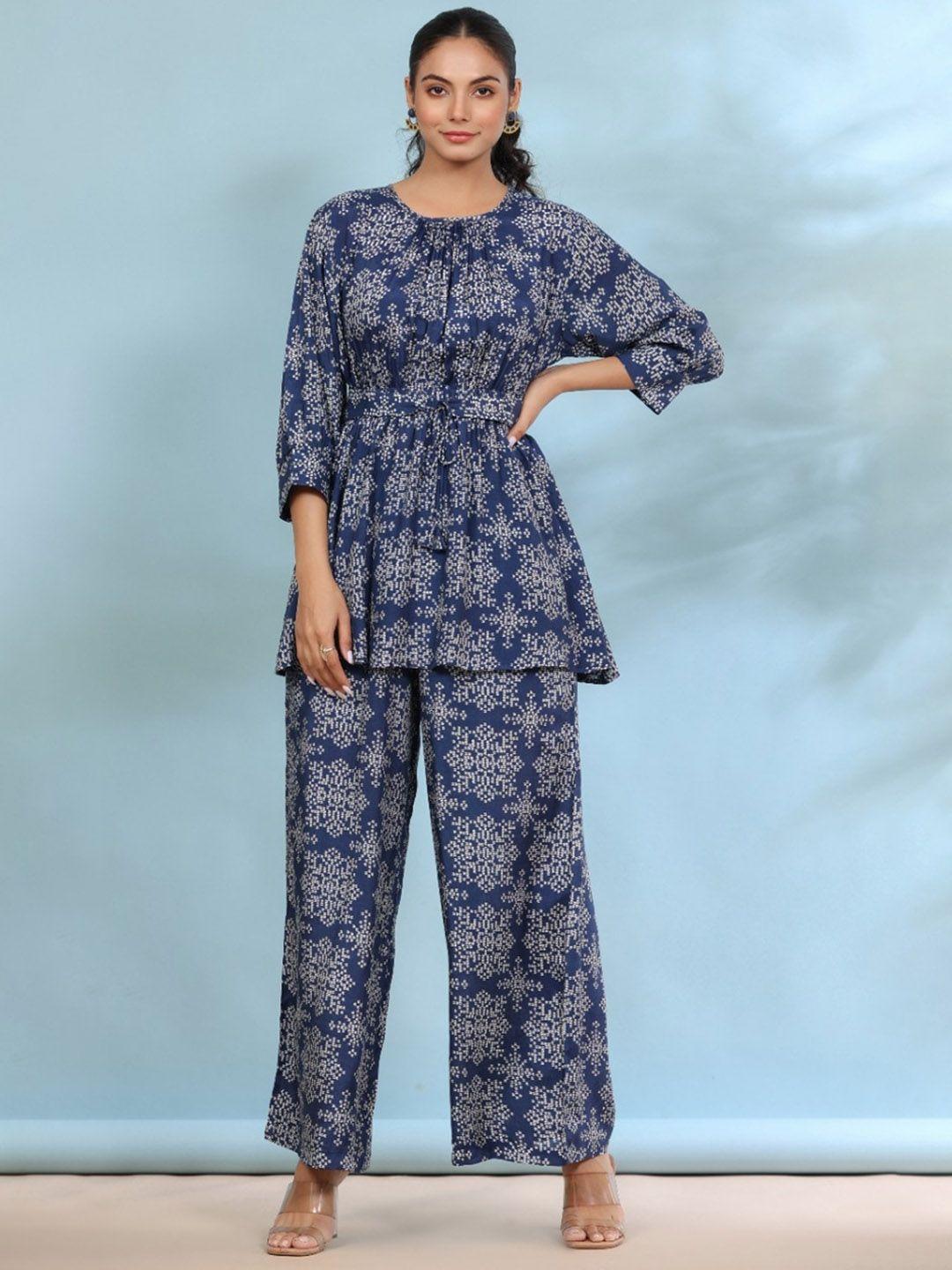 jisora women blue printed co-ords