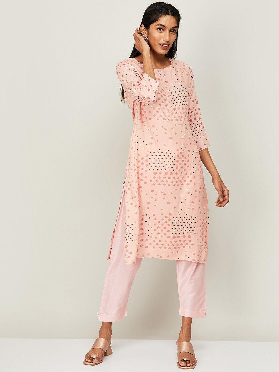 melange by lifestyle women pink printed kurta