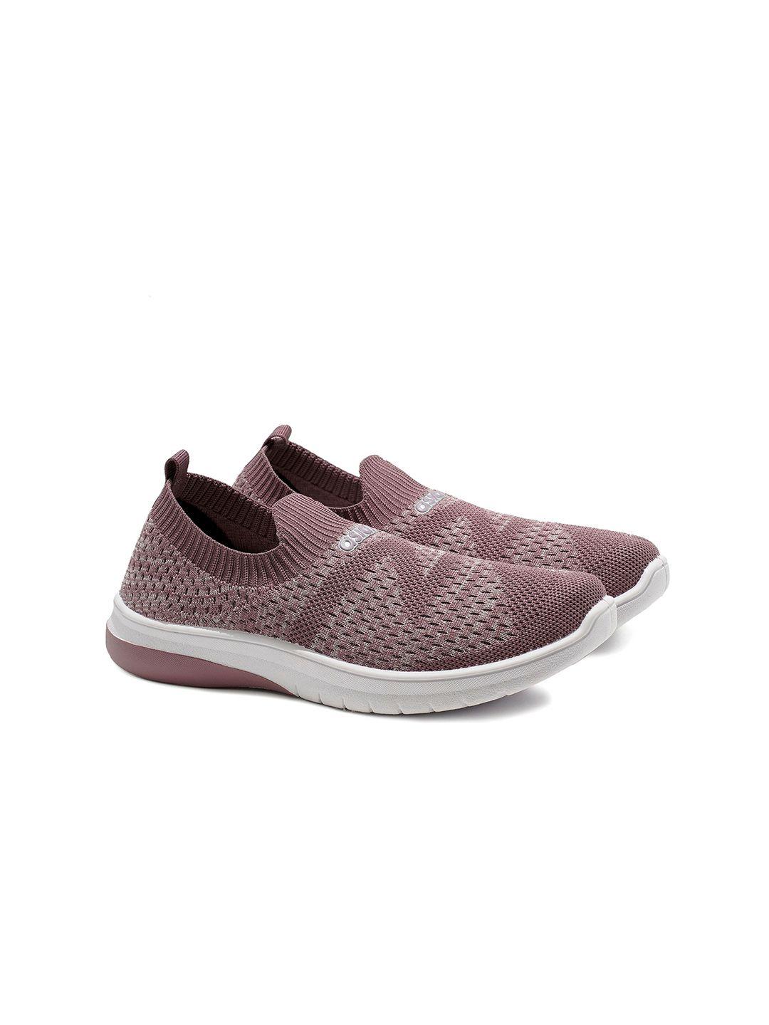 asian women mauve woven design slip-on sneakers