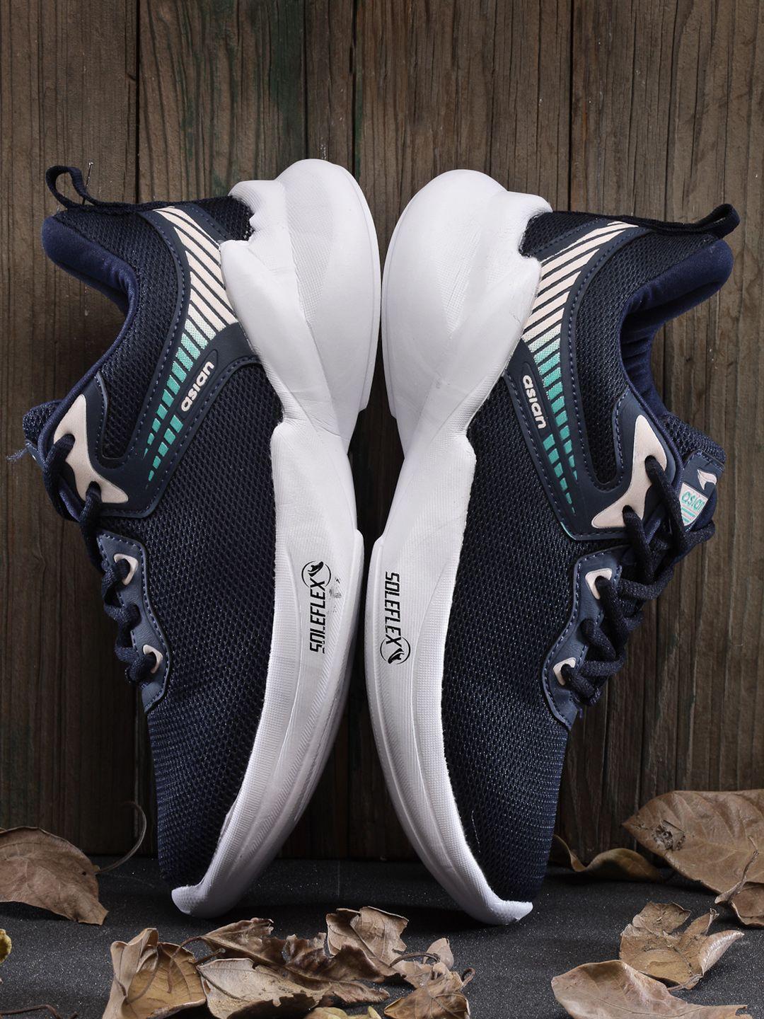 asian women navy blue woven design sneakers