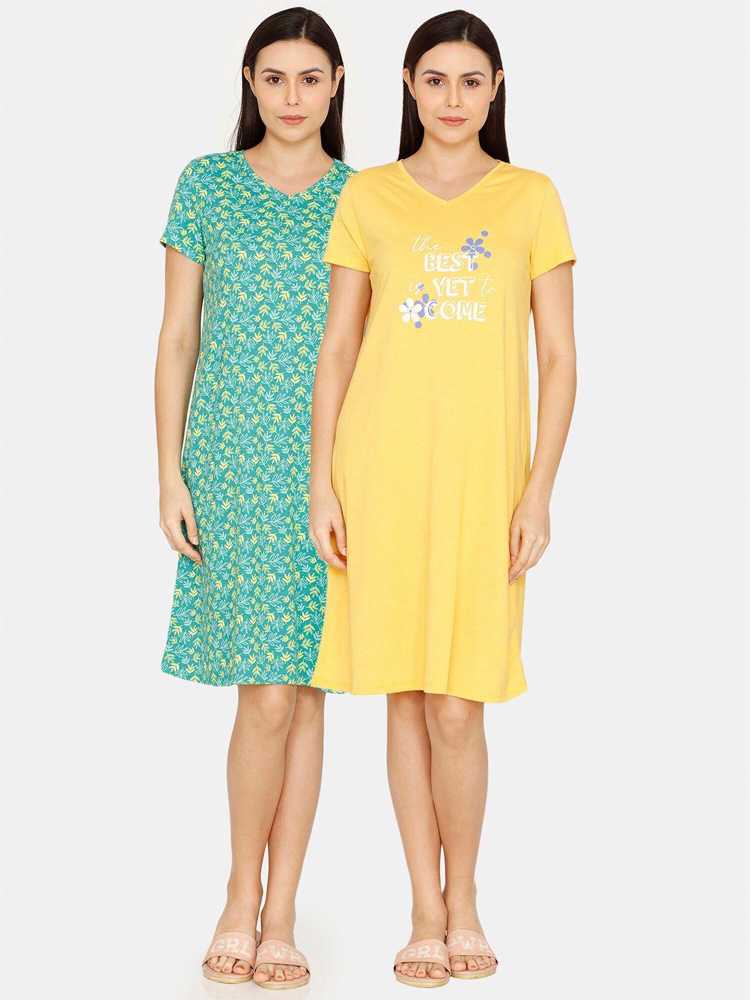 rosaline by zivame pack of 2 printed cotton nightdress