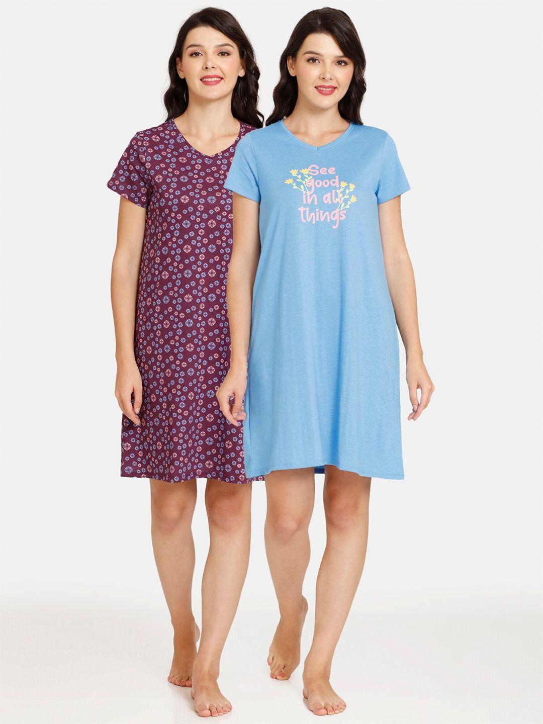 rosaline by zivame pack of 2 printed cotton nightdress