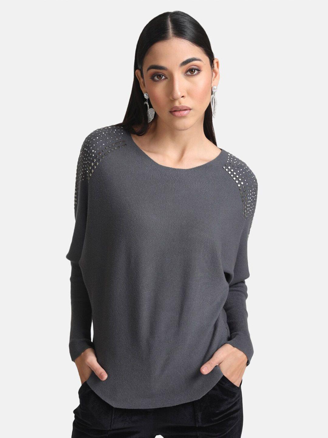 kazo women grey embellished embellished top