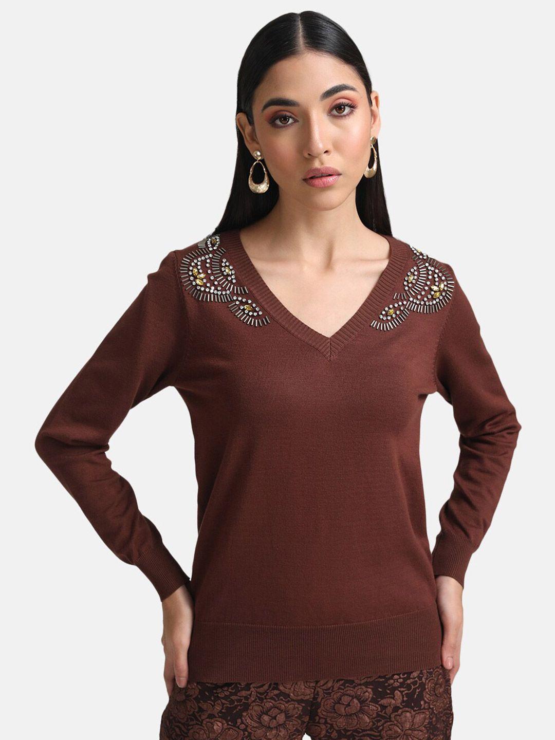 kazo women brown embroidered pullover