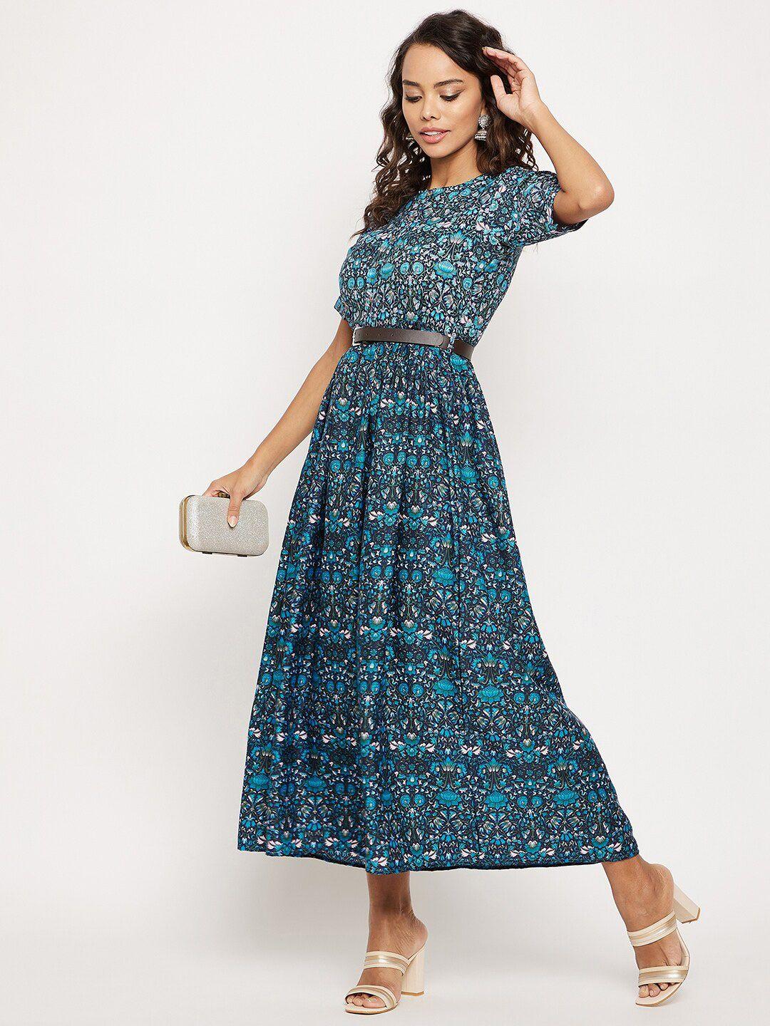 uptownie lite blue floral crepe midi dress