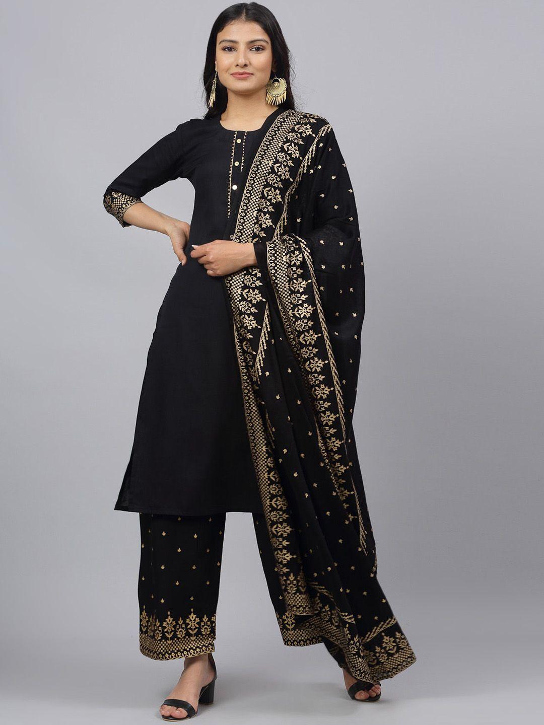 kalini women black ethnic motifs printed kurta with palazzos & with dupatta