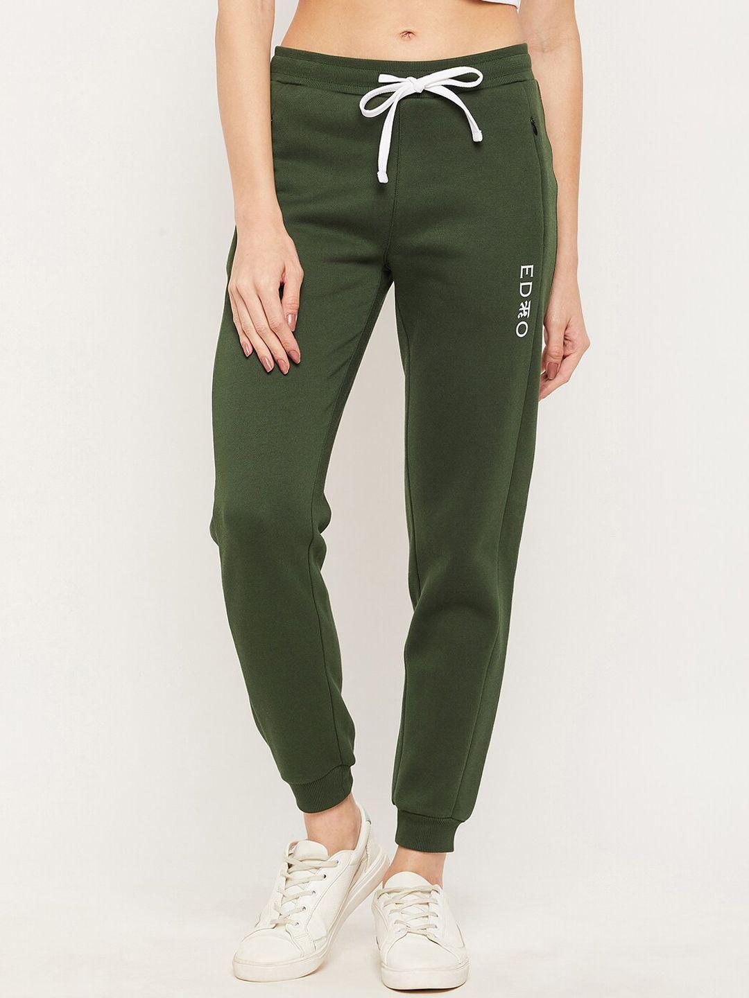 edrio women green solid cotton track pants